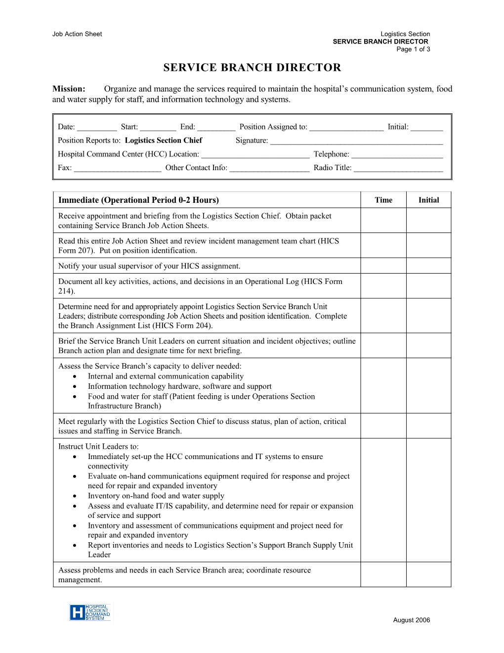 Job Action Sheetlogistics Section