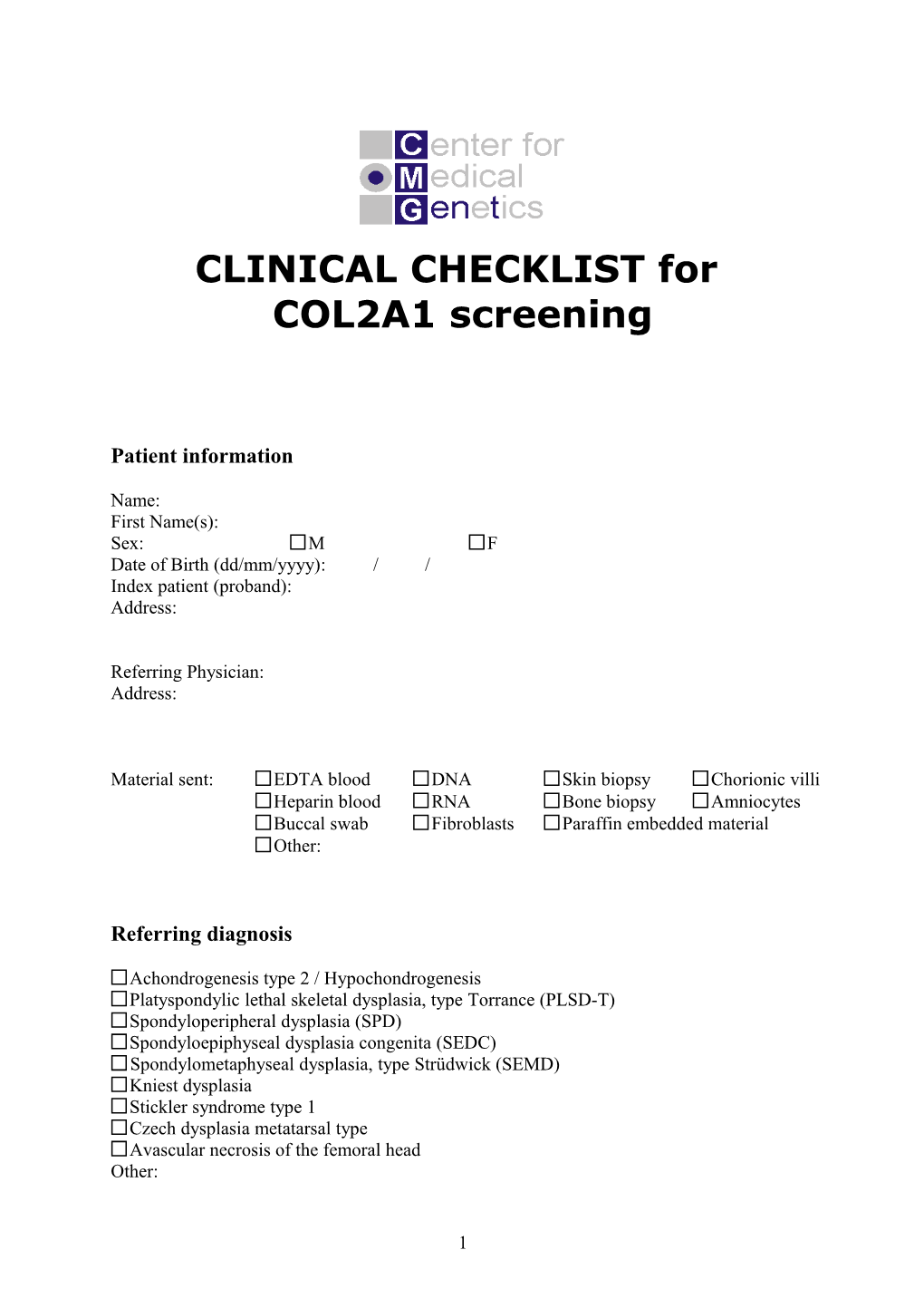 CLINICAL CHECKLIST For