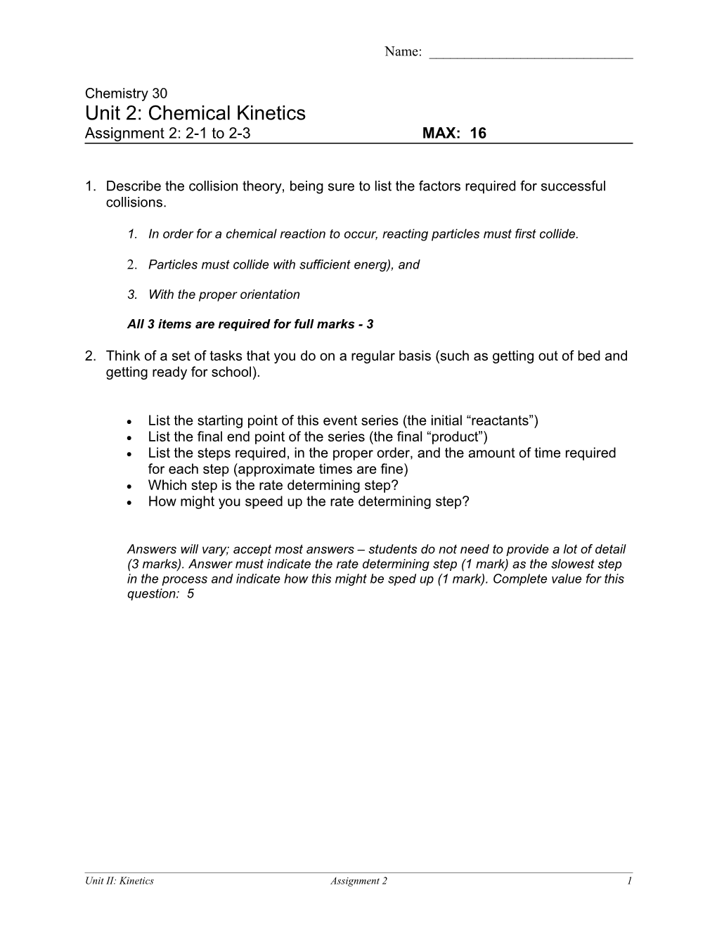 Unit 2: Chemical Kinetics