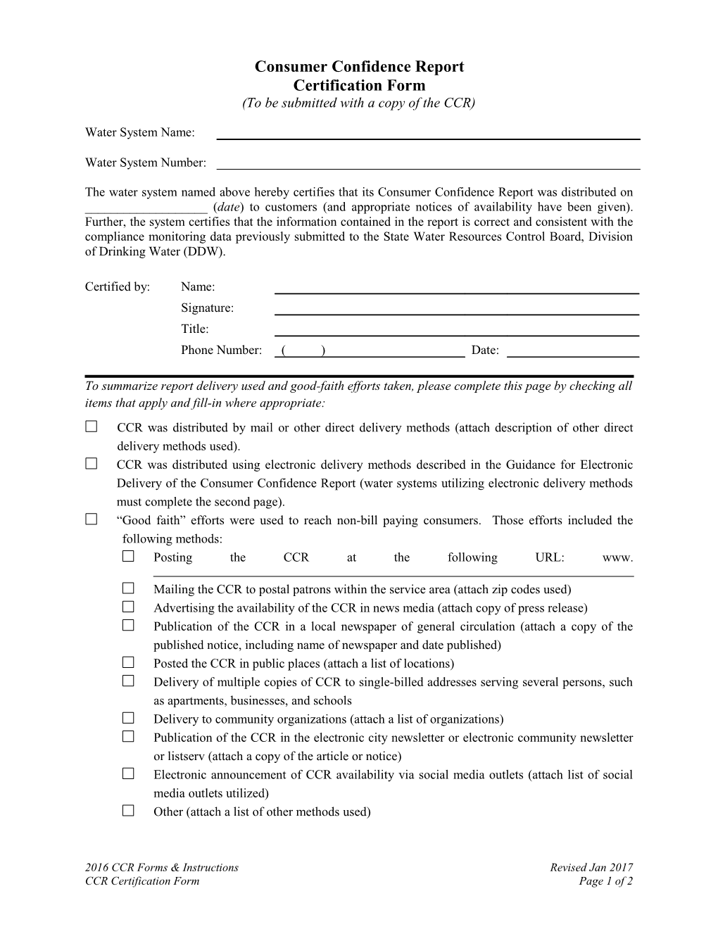 Eccr Delivery Certification Form