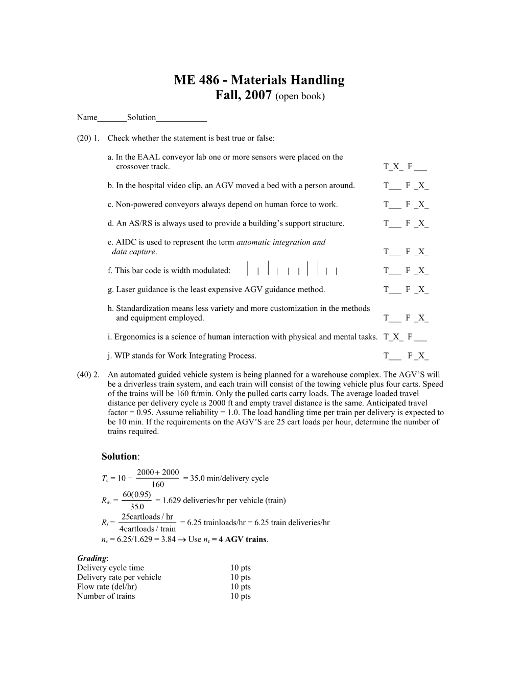 MFET 534 - Exam #3 - Materials Handling