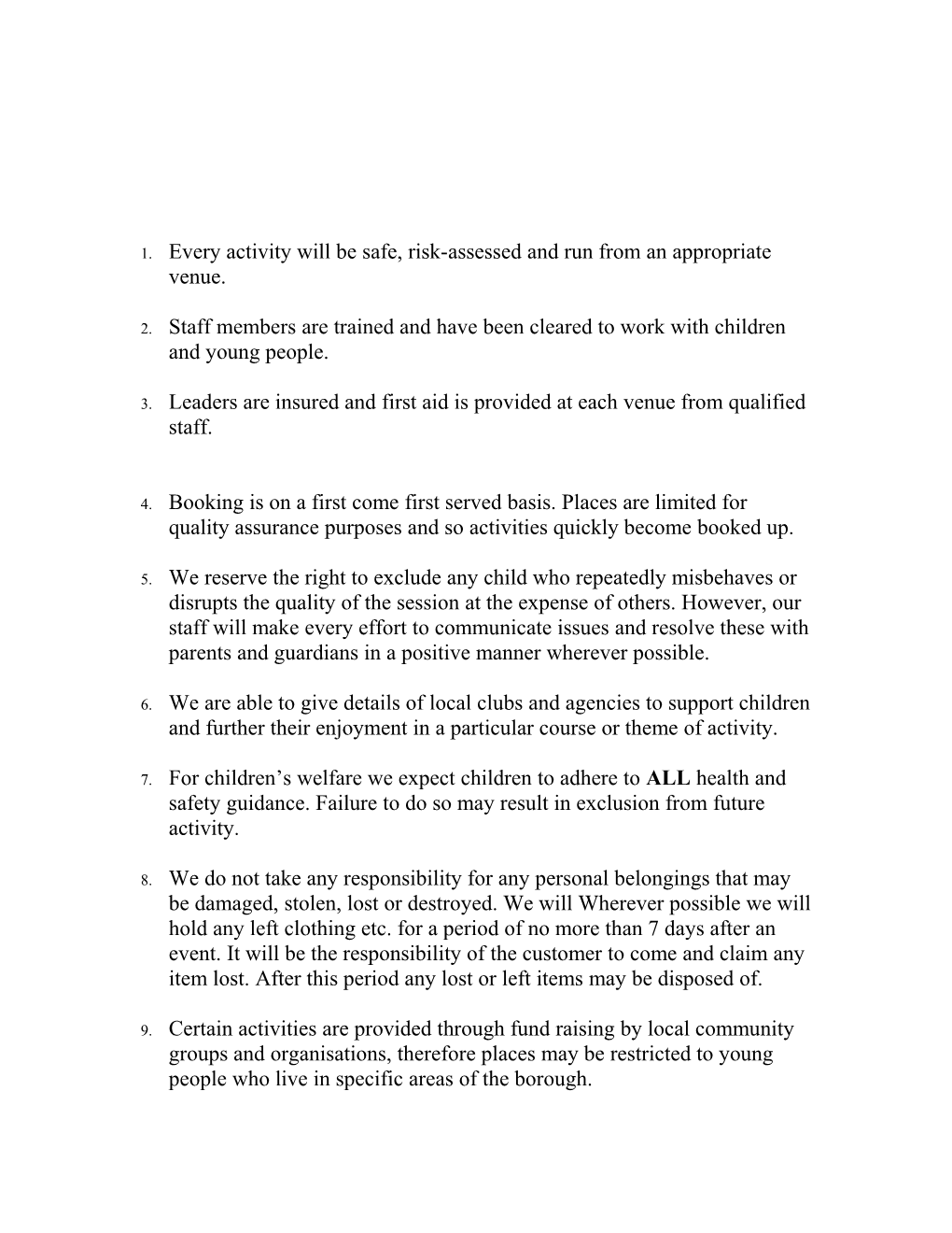 Young Peoples Charter and Terms and Conditions