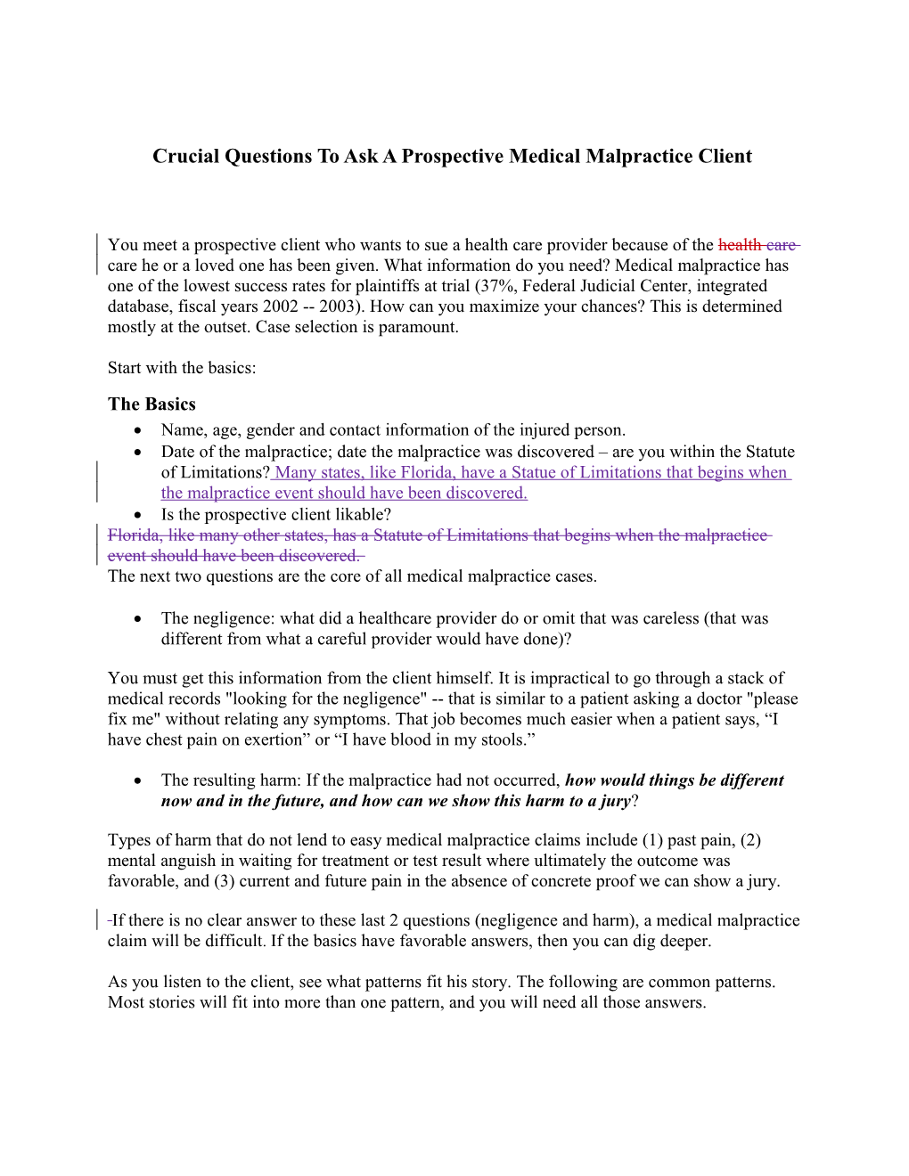 Crucial Questions to Ask a Prospective Medical Malpractice Client