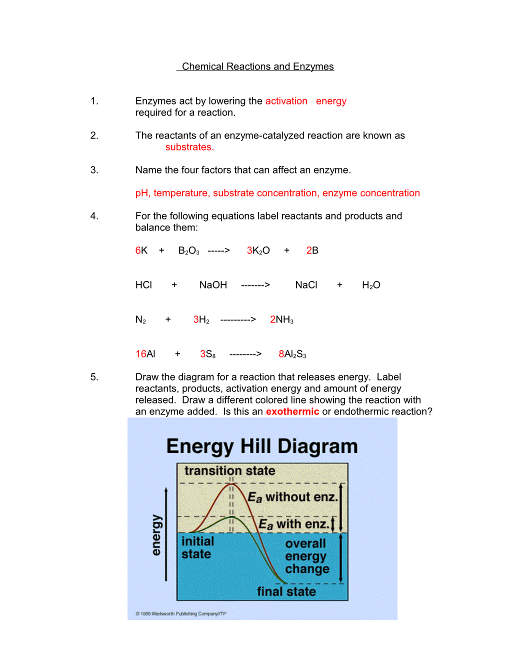 Chemical Reactions and Enzymes