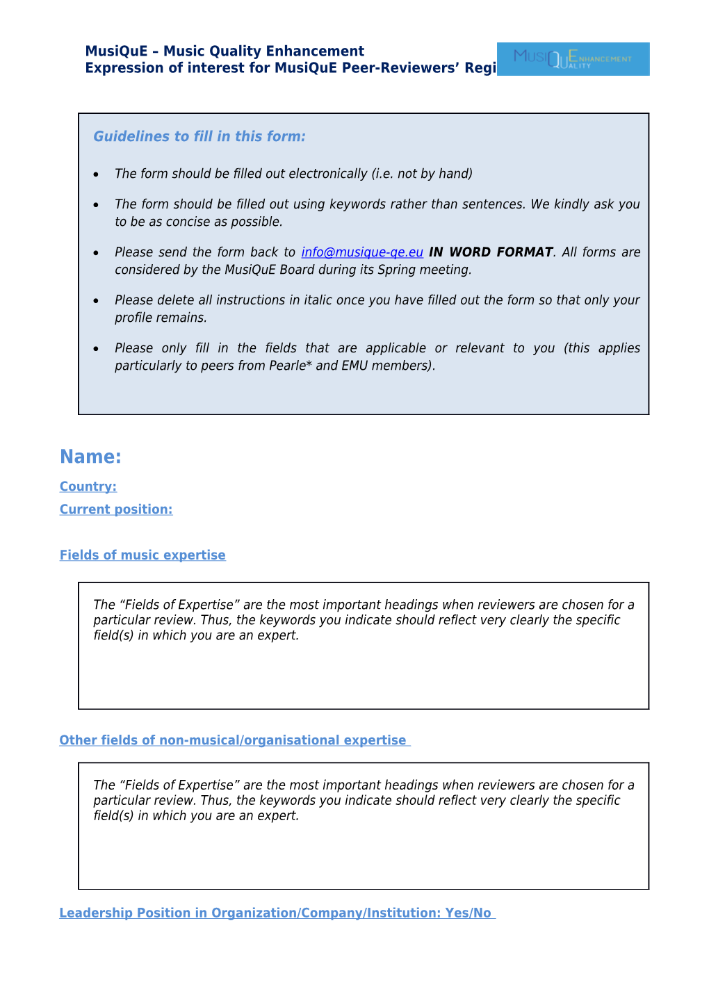 Expression of Interest for Musique Peer-Reviewers Register