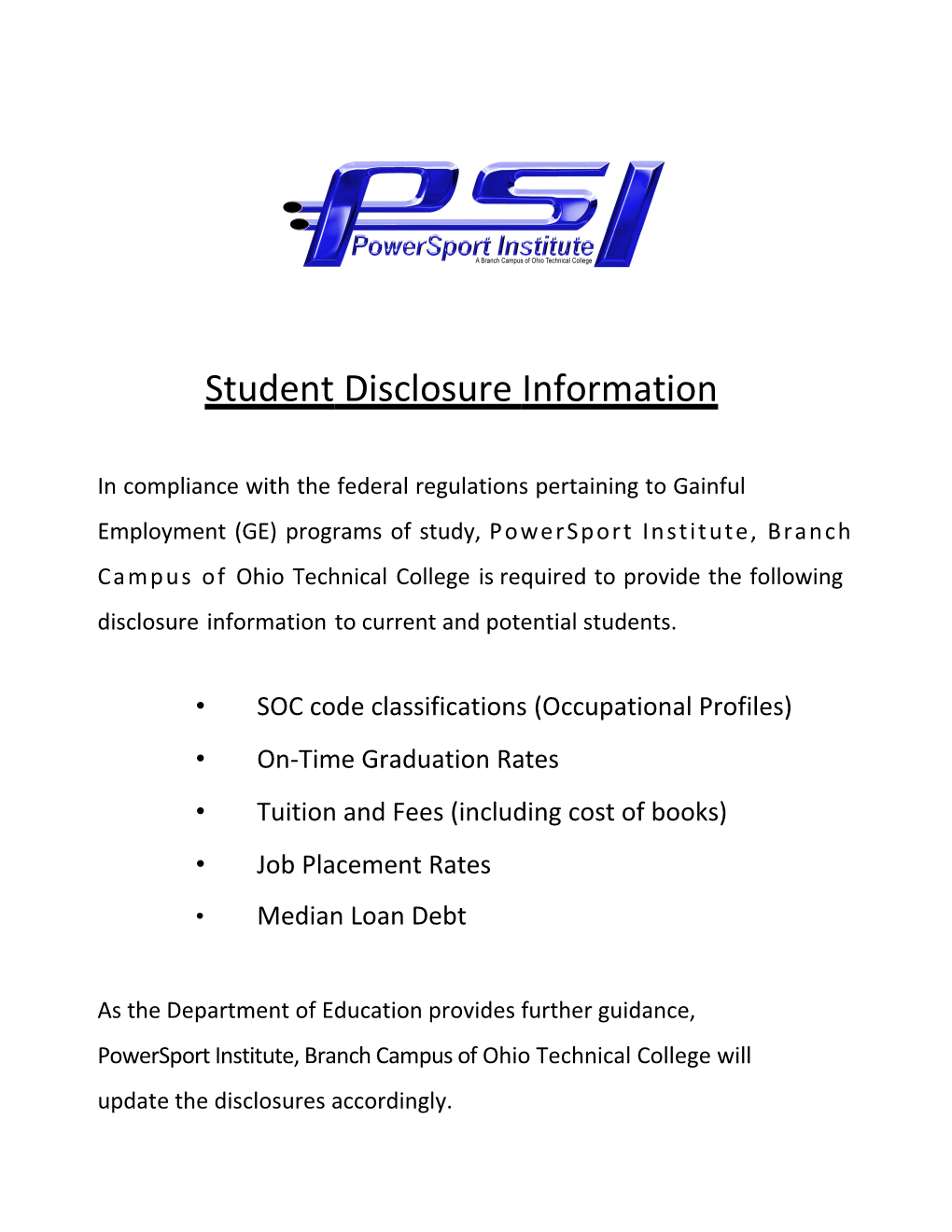 Student Disclosure Information