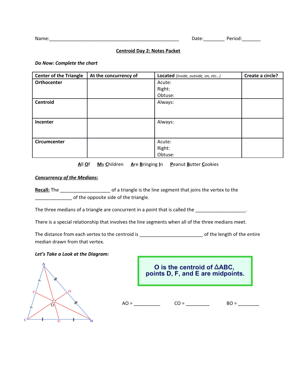 Centroid Day 2: Notes Packet