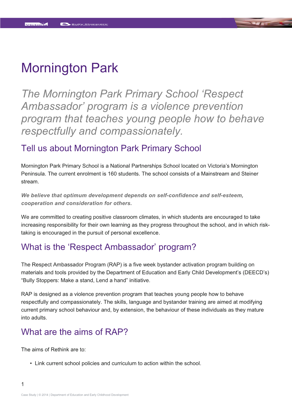 Bully Stoppers Case Study Mornington Park Primary School