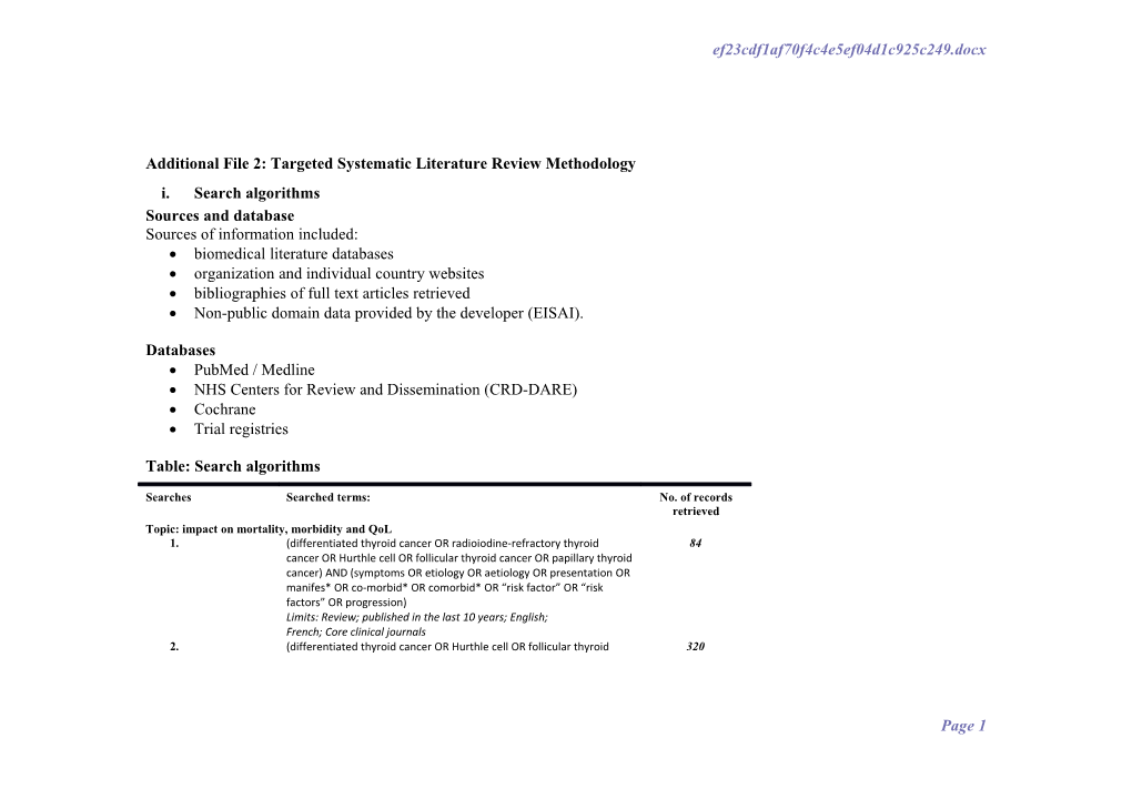 Additional File 2: Targeted Systematic Literature Review Methodology