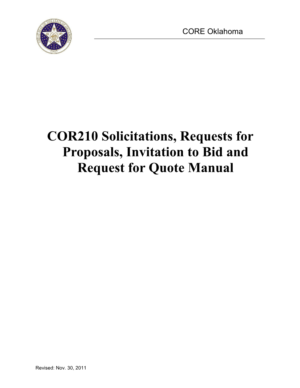 COR210 Solicitations, Requests for Proposals, Invitation to Bid and Request for Quote Manual