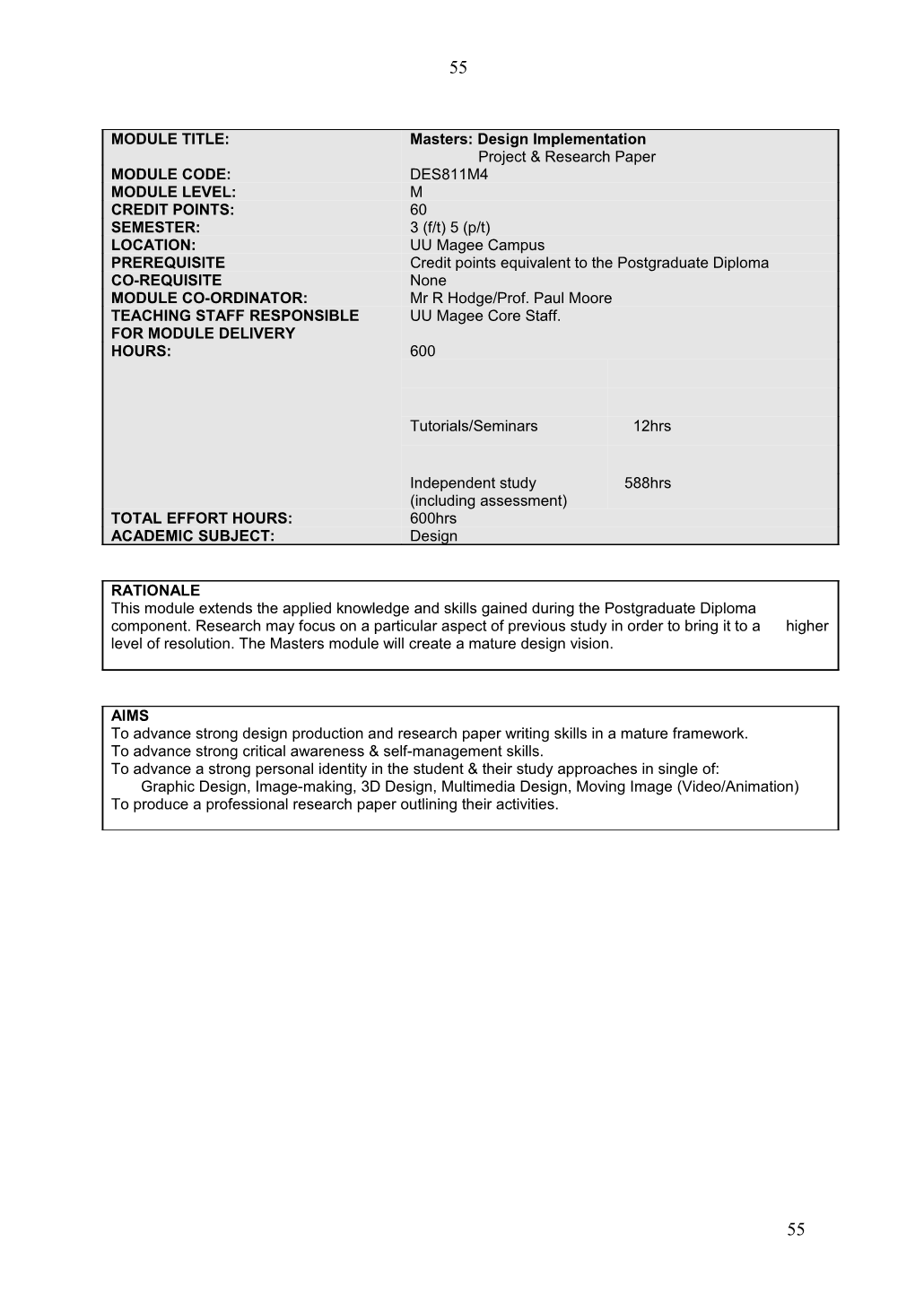 Model for Module Descriptions in Course Documents