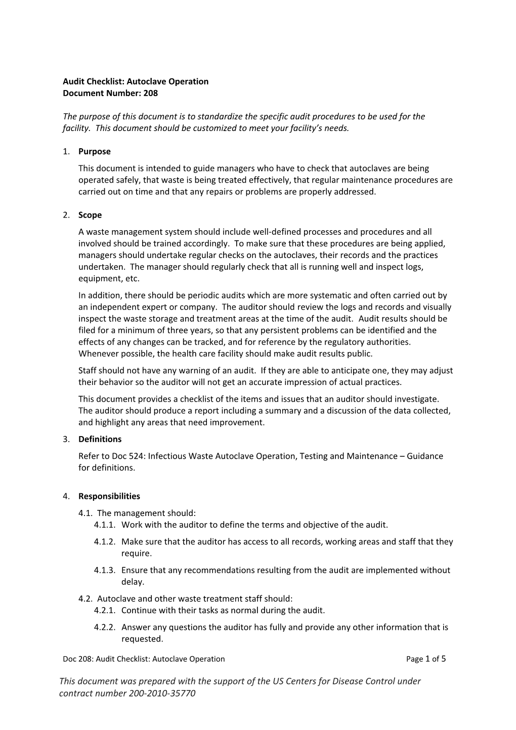 Audit Checklist: Autoclave Operation