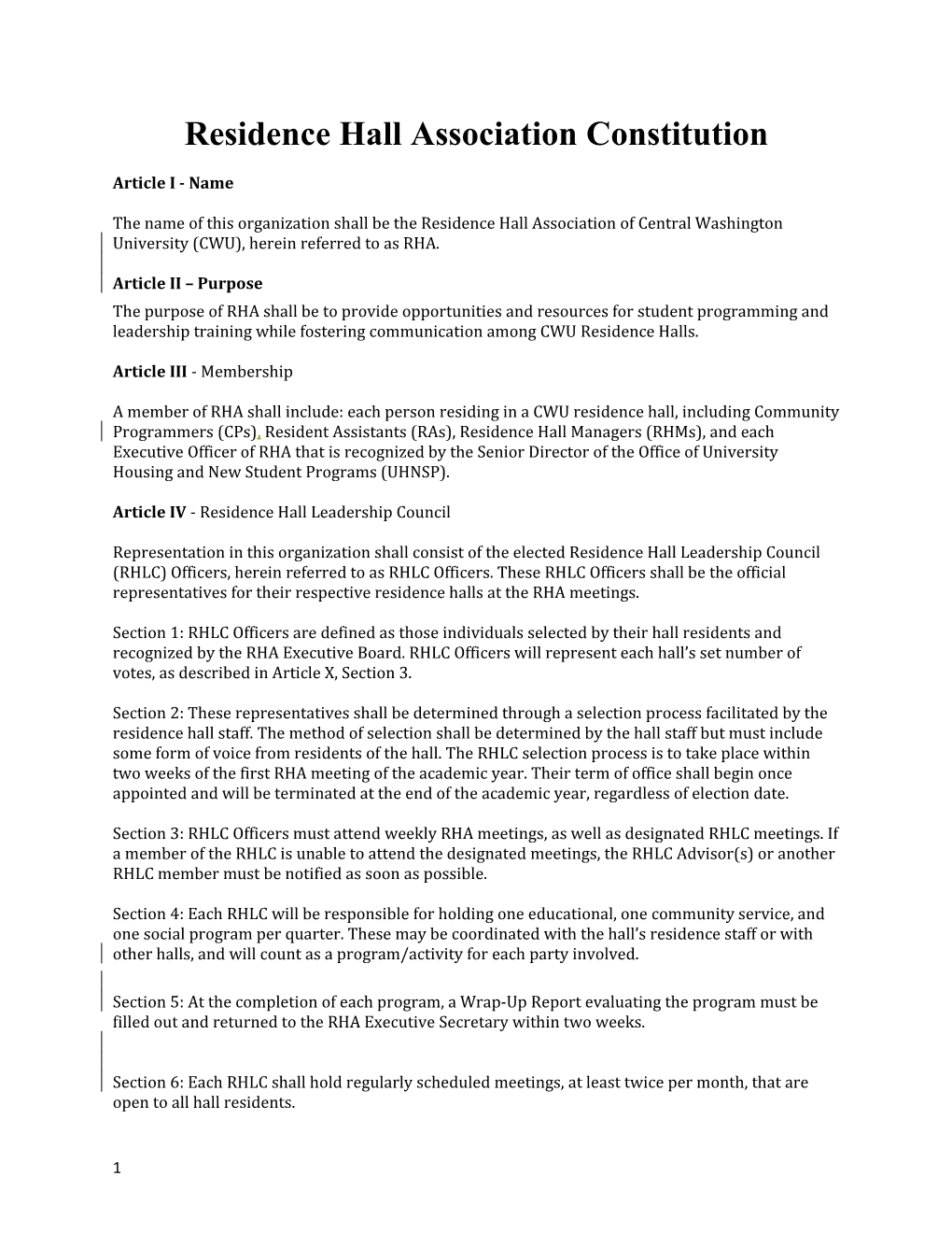 Residence Hall Association Constitution
