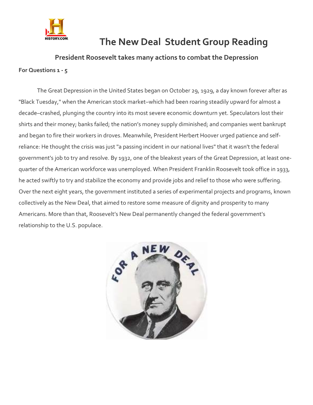 President Roosevelt Takes Many Actions to Combat the Depression