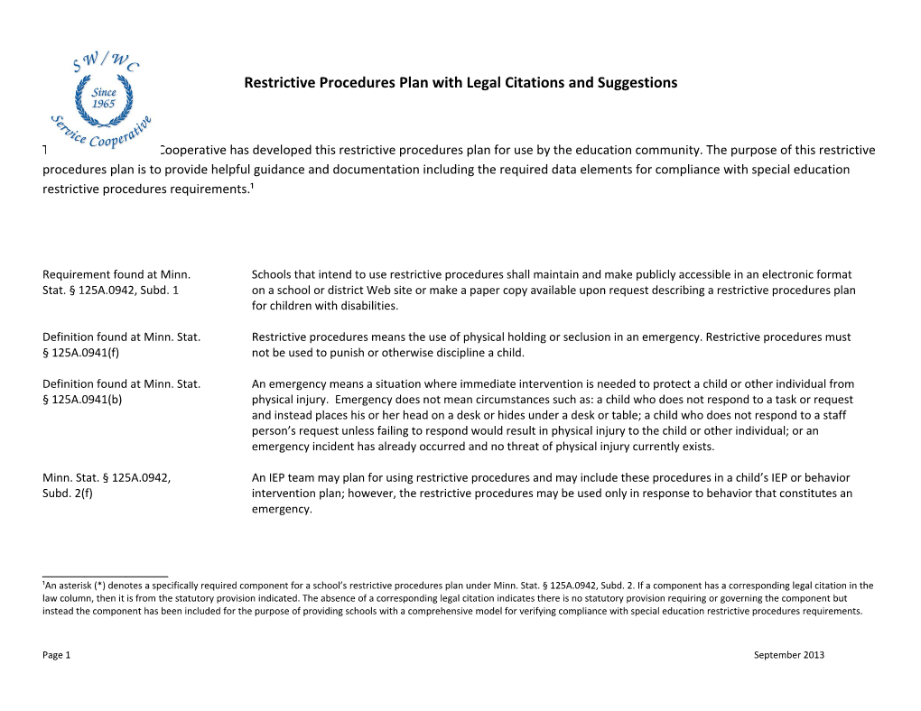 Restrictive Procedures Plan with Legal Citations and Suggestions