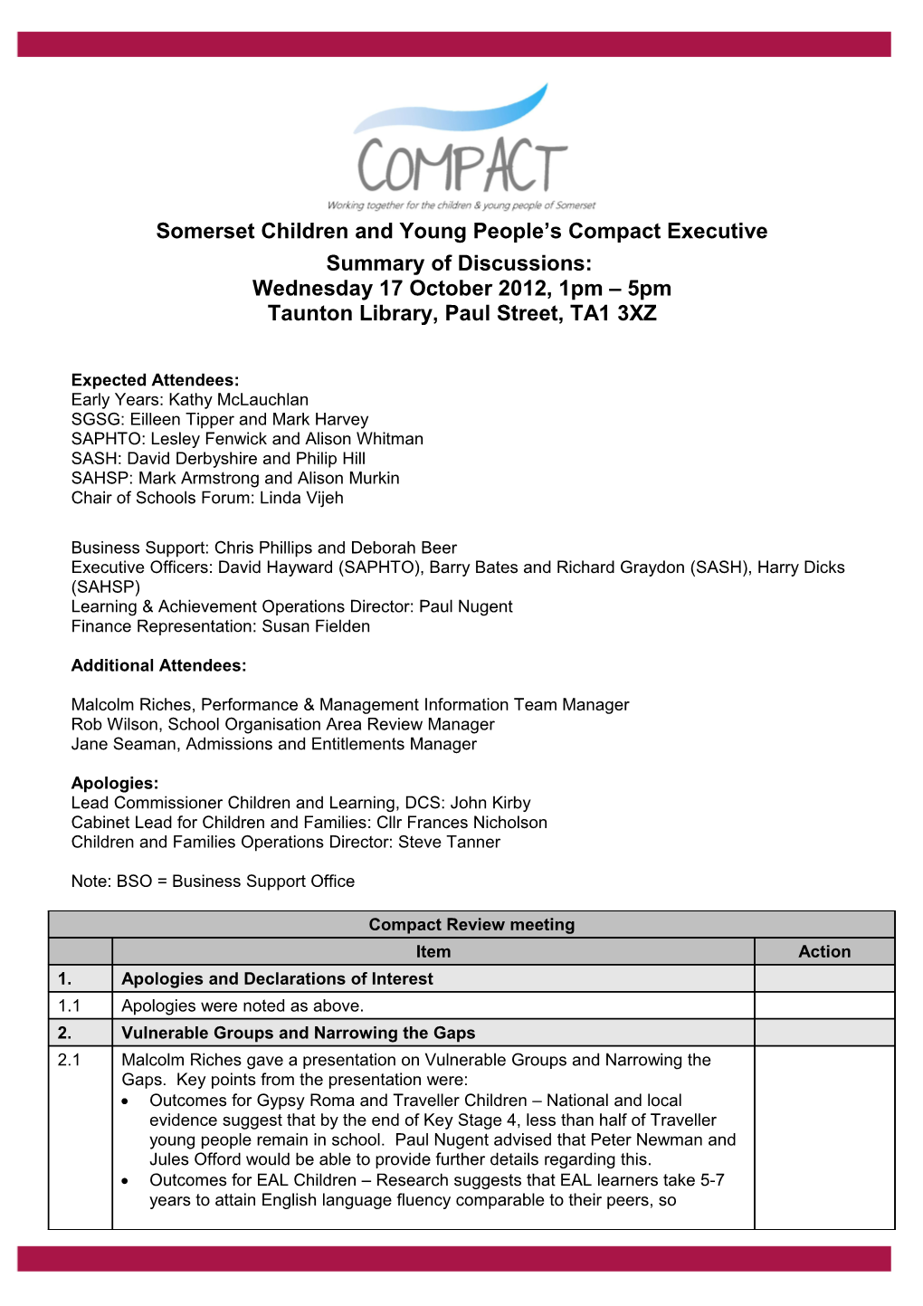 Somerset Children and Young People S Compactexecutive