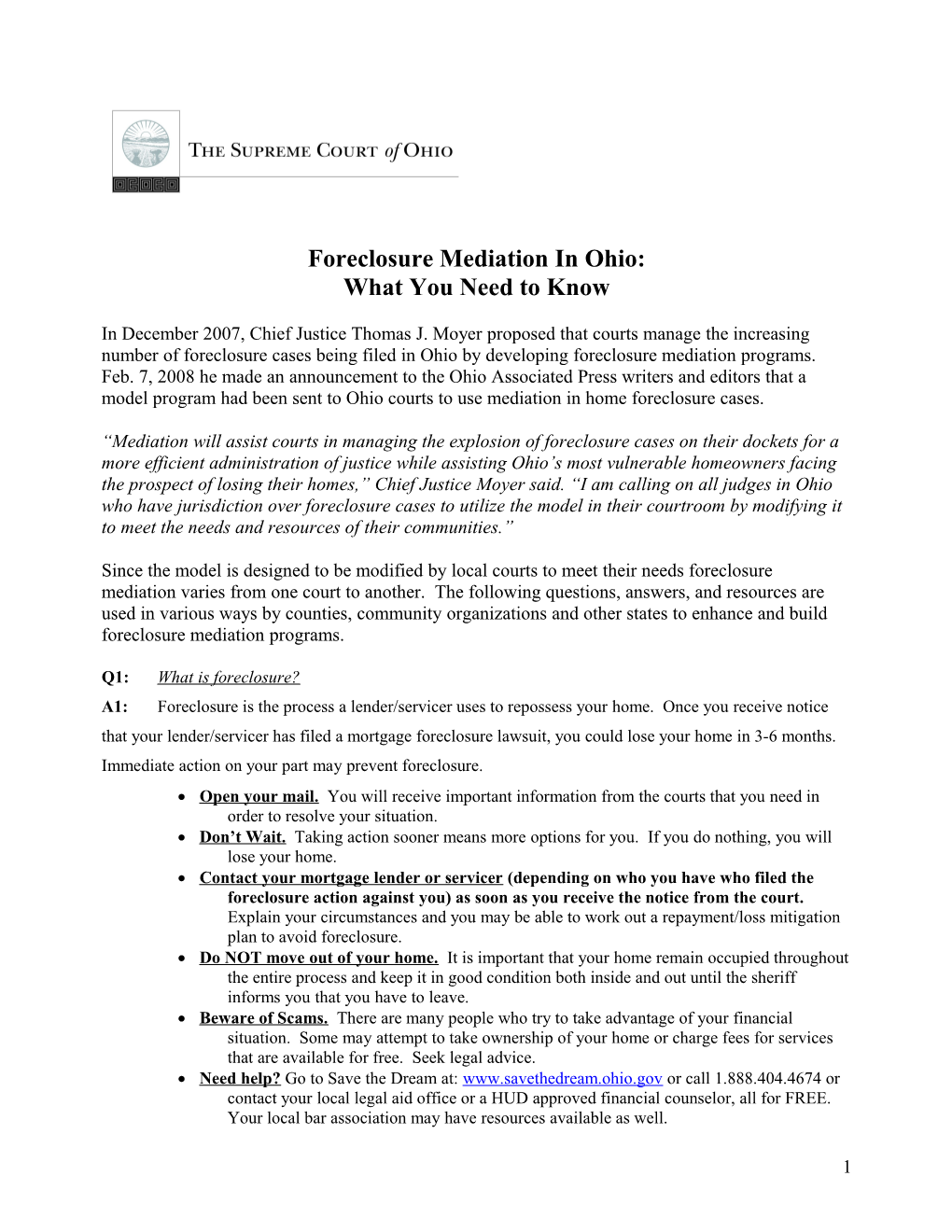 Foreclosure Mediation: Frequently Asked Questions