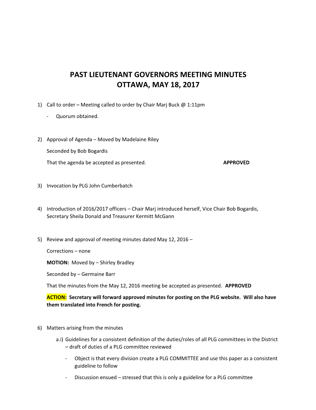 Past Lieutenant Governors Meeting Minutes