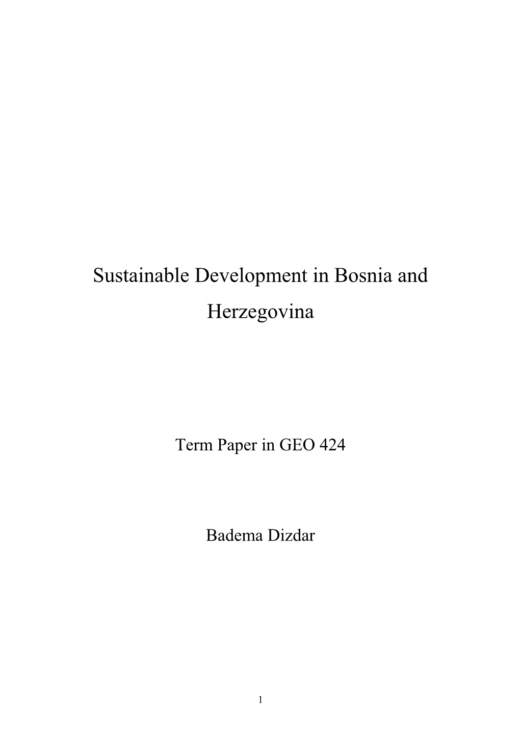 Sustainable Development in Bosnia and Herzegovina