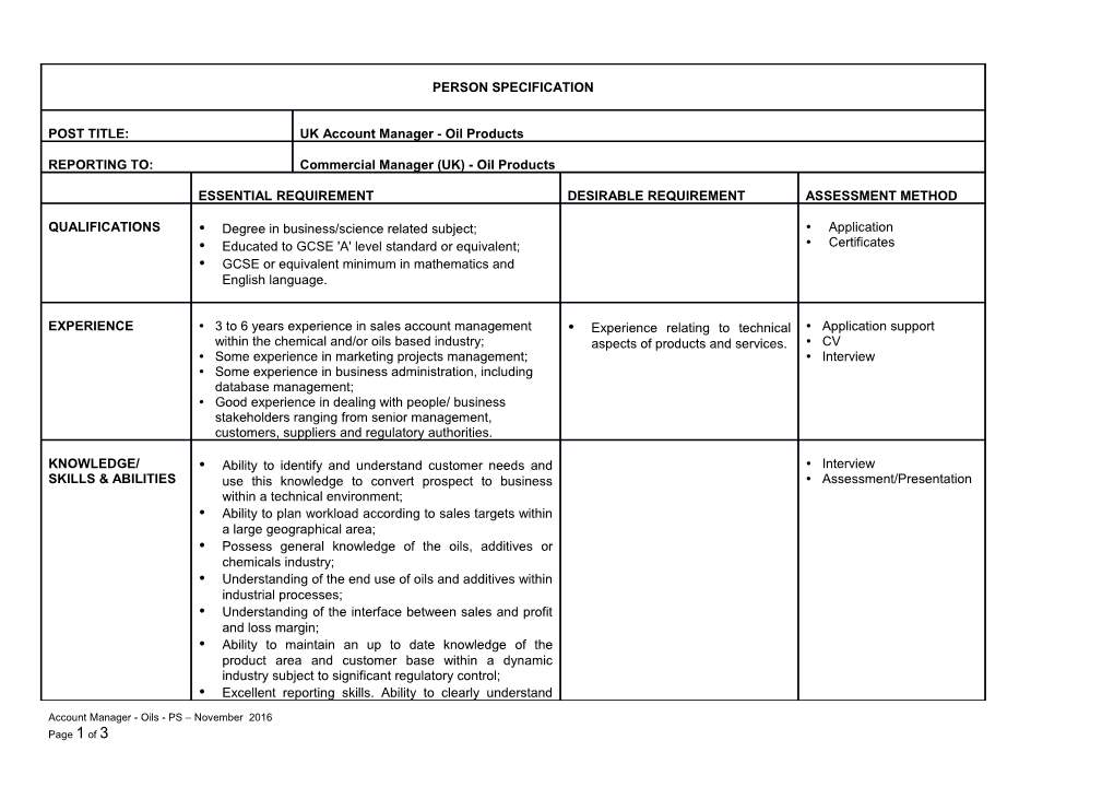 Account Manager - Oils - PS November 2016