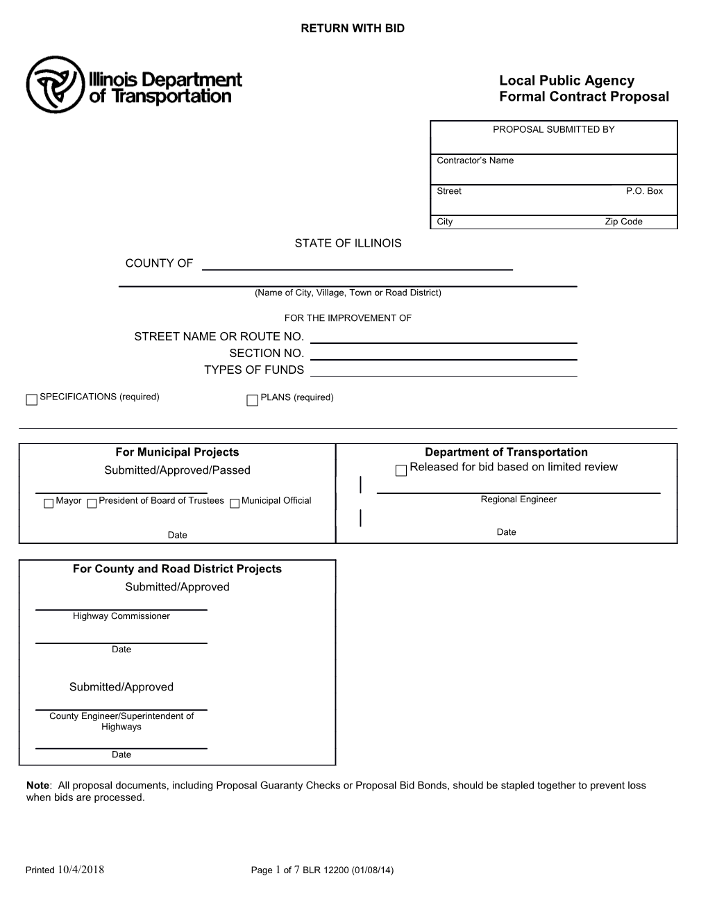 Local Public Agency Formal Contract Proposal