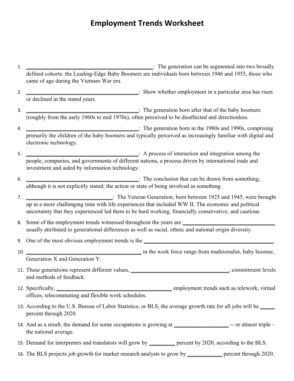 Employment Trends Worksheet