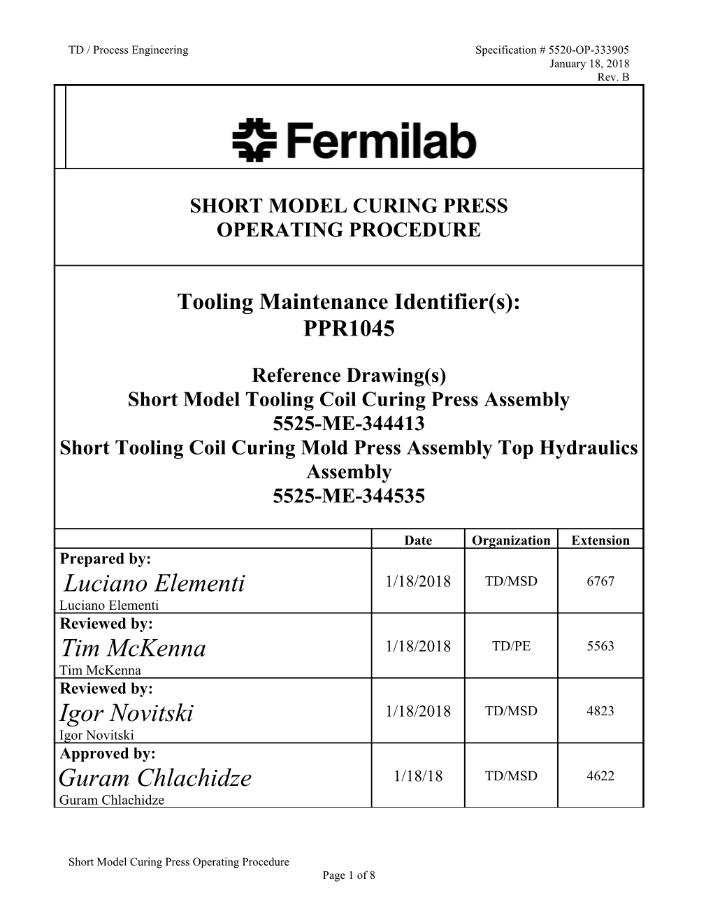 TD / Process Engineeringspecification # 5520-OP-333905