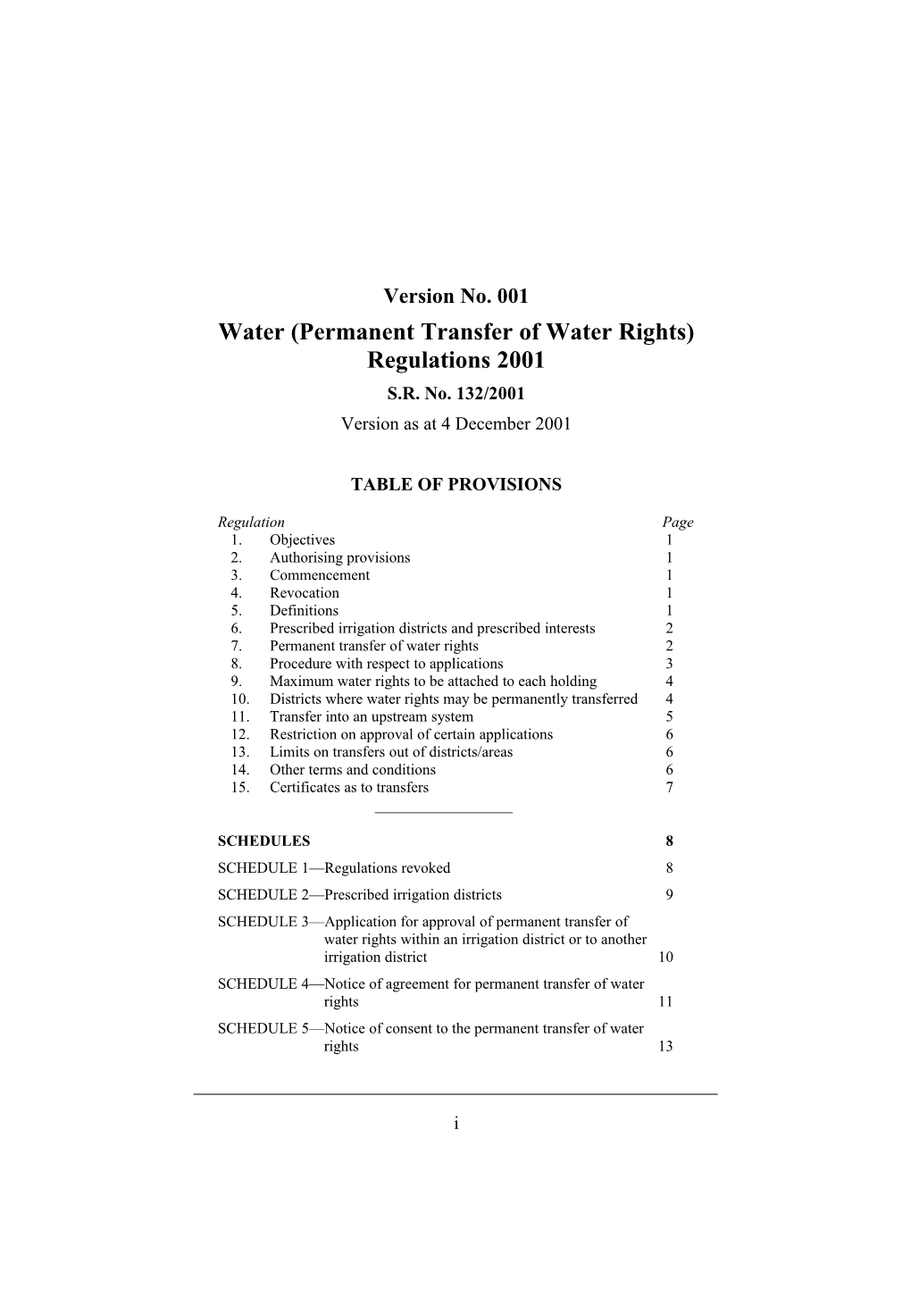 Water (Permanent Transfer of Water Rights) Regulations 2001