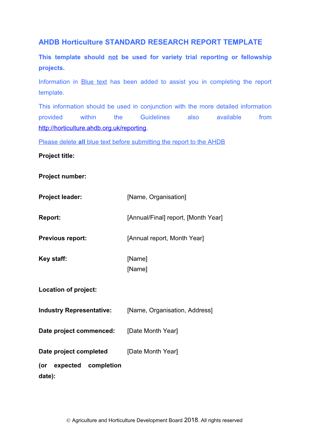 AHDB Horticulture STANDARD RESEARCH REPORT TEMPLATE