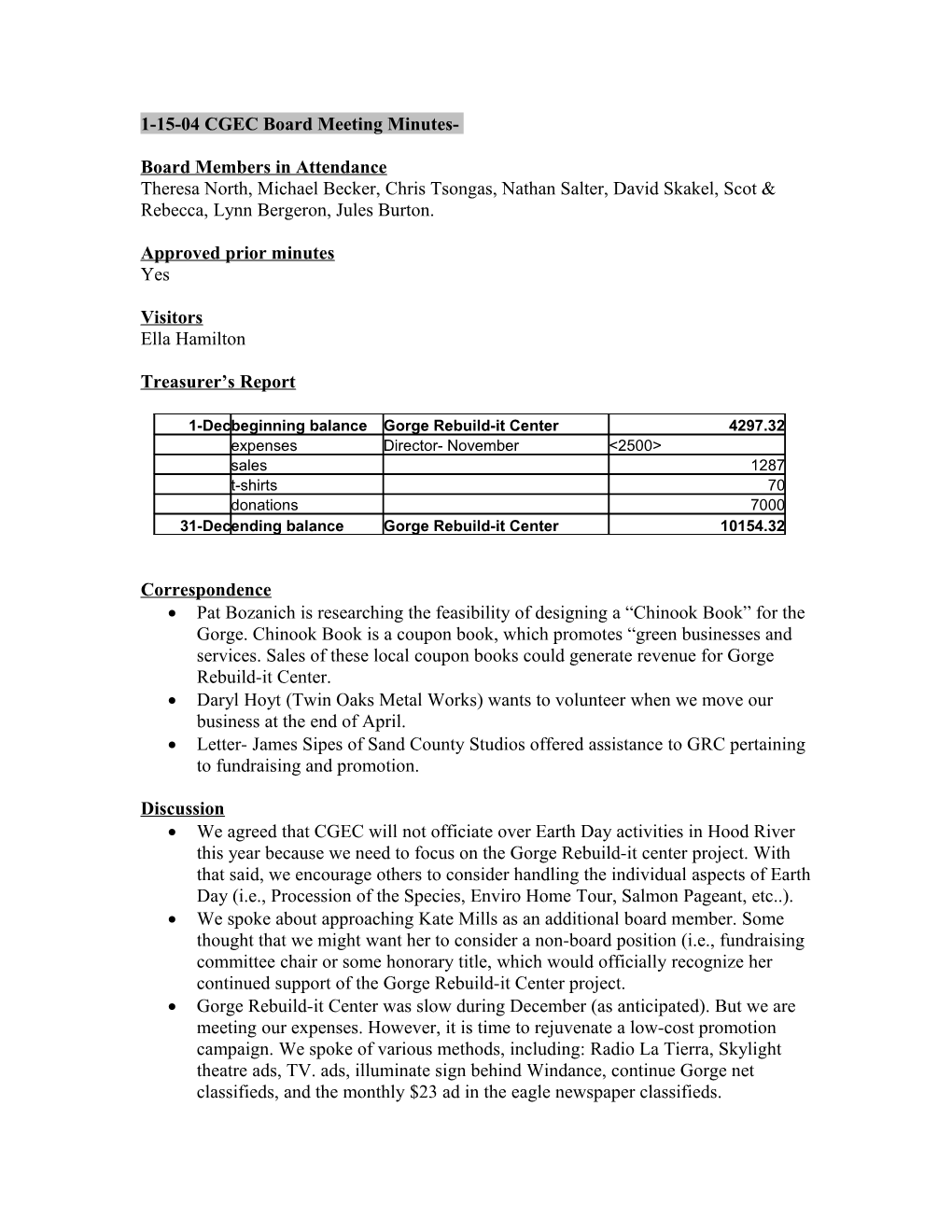 1-15-04 CGEC Board Meeting Minutes- DRAFT