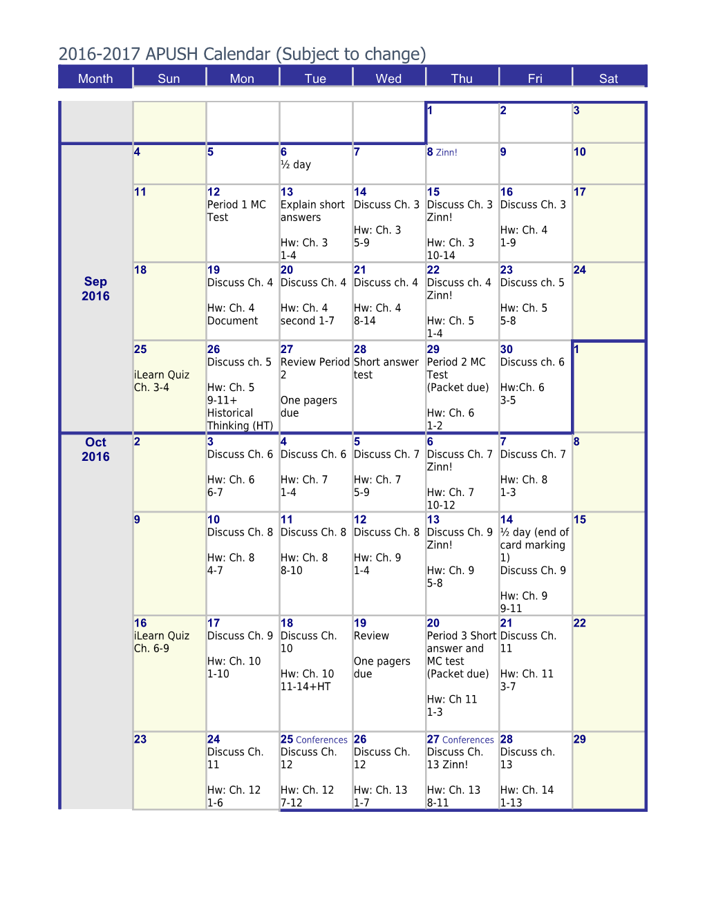 Blank 2017 Weekly Calendar