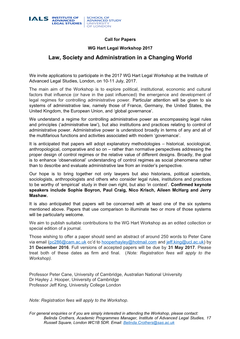Law, Society and Administration in a Changing World