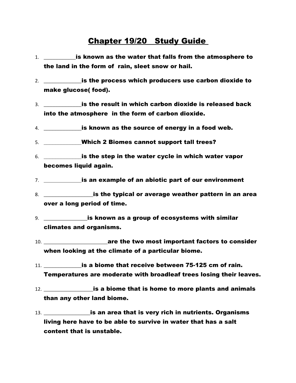 Chapter 19/20 Study Guide