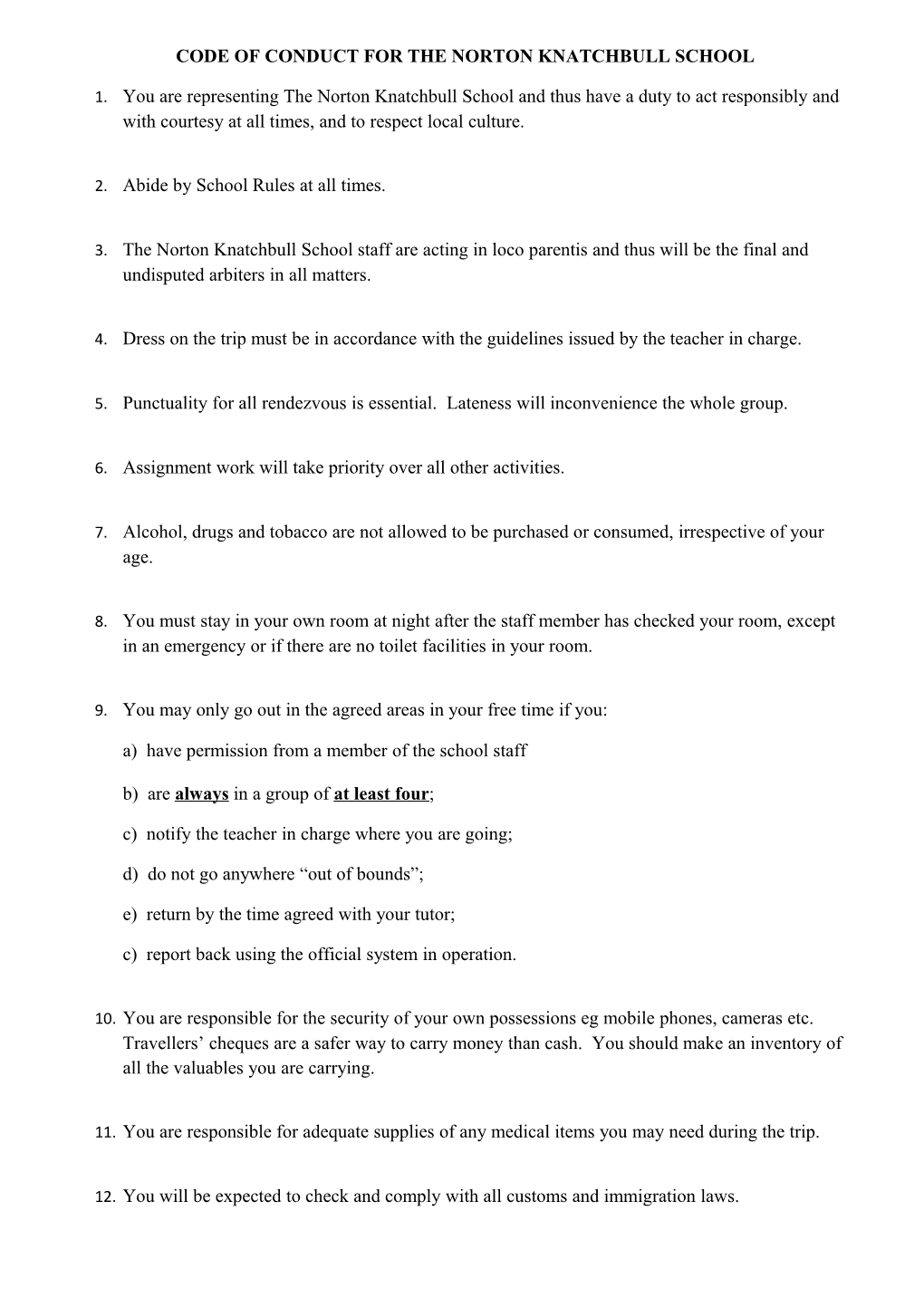 Code of Conduct for the Norton Knatchbull School