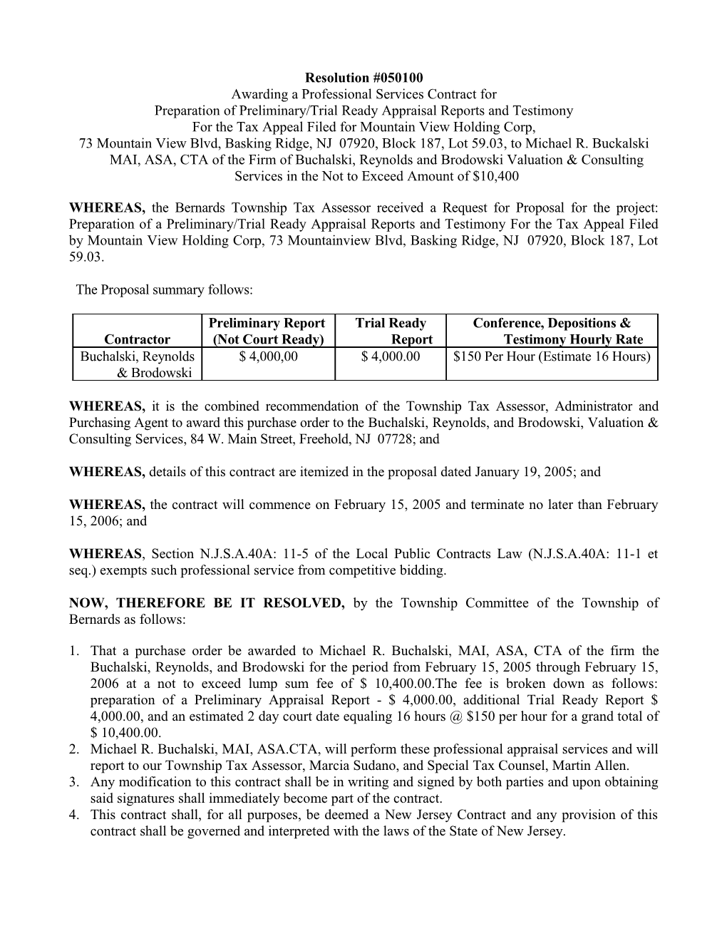 For the Tax Appeal Filed for Mountain View Holding Corp