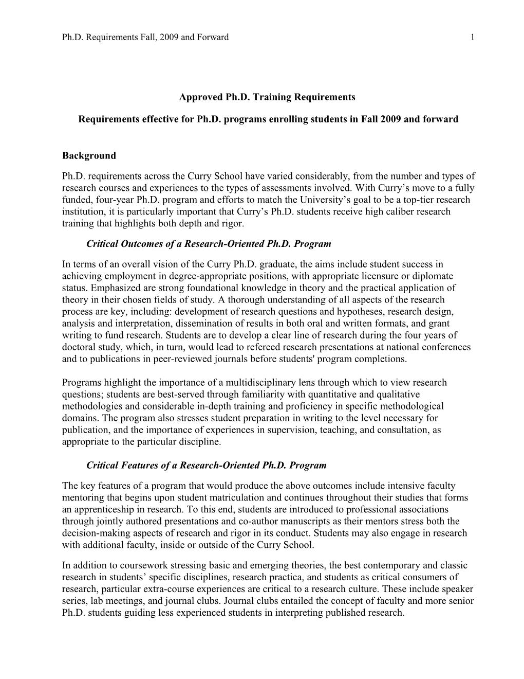 Faculty Council Recommendations for Ph.D. Training 1