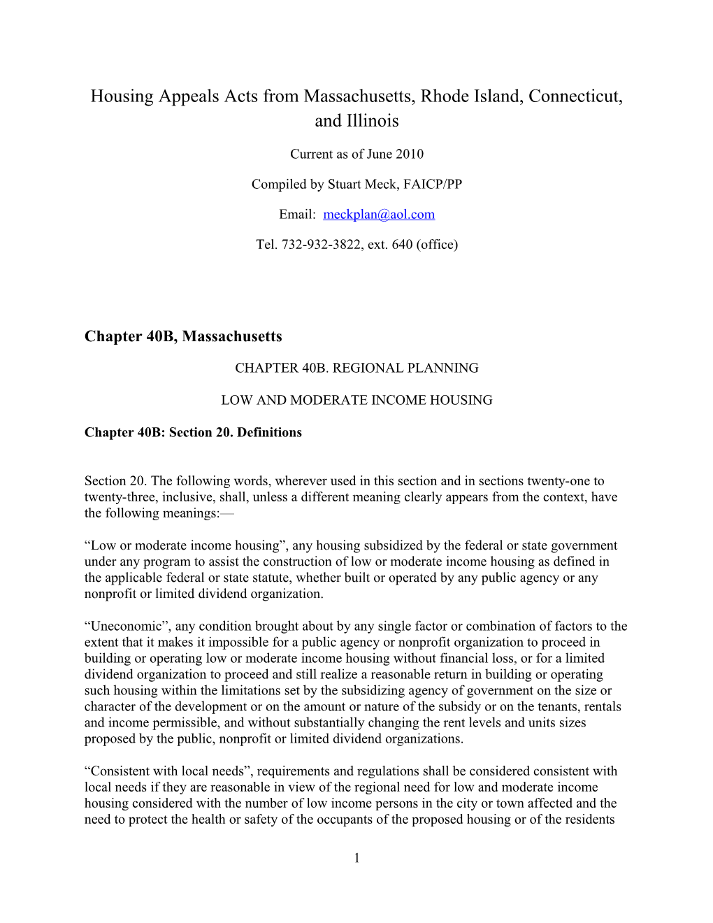 Housing Appeals Acts from Massachusetts, Rhode Island, Connecticut, and Illinois