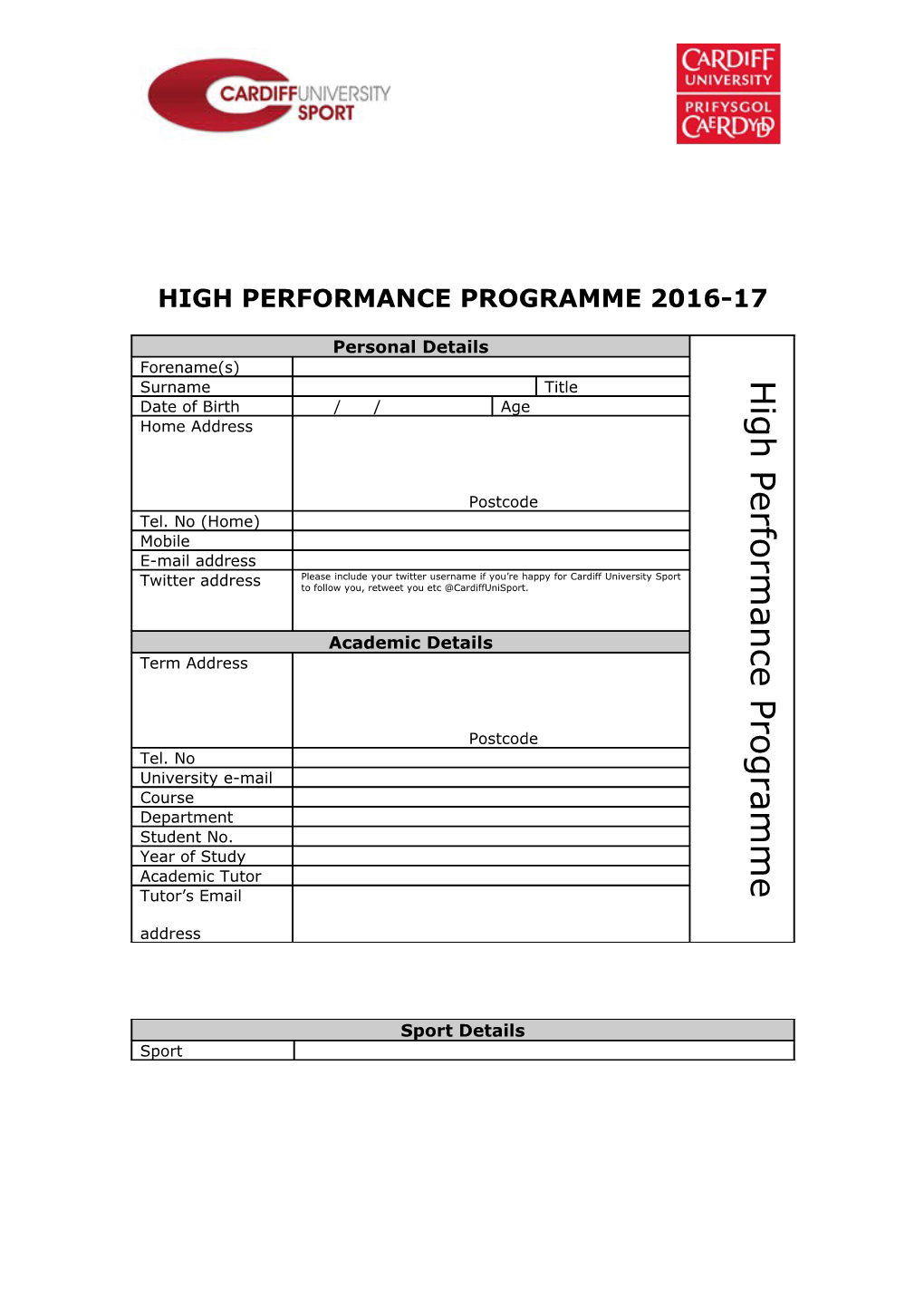 High Performanceprogramme 2016-17