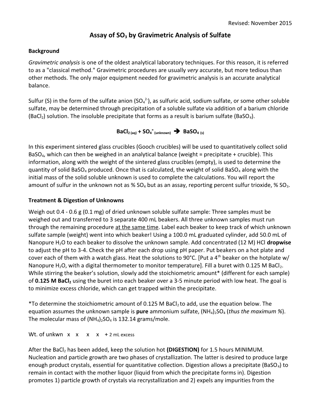 Assay of SO3 by Gravimetric Analysis of Sulfate