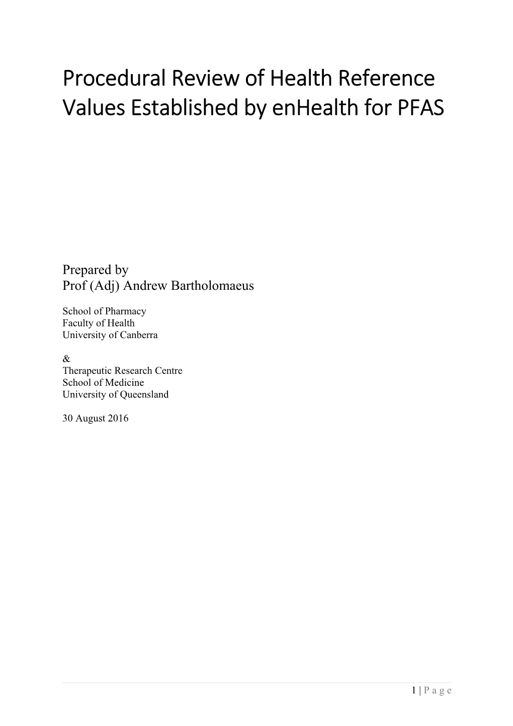 Procedural Review of Health Reference Values Established by Enhealth for PFAS