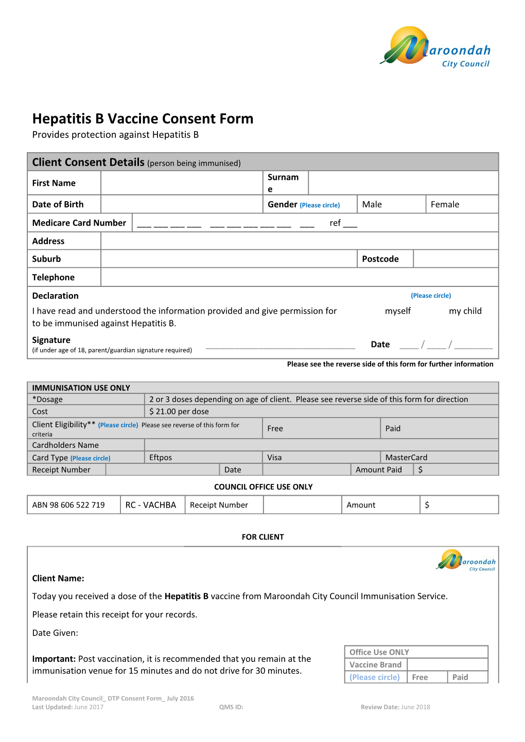 Hepatitis B Vaccine Consent Form Provides Protection Against Hepatitis B