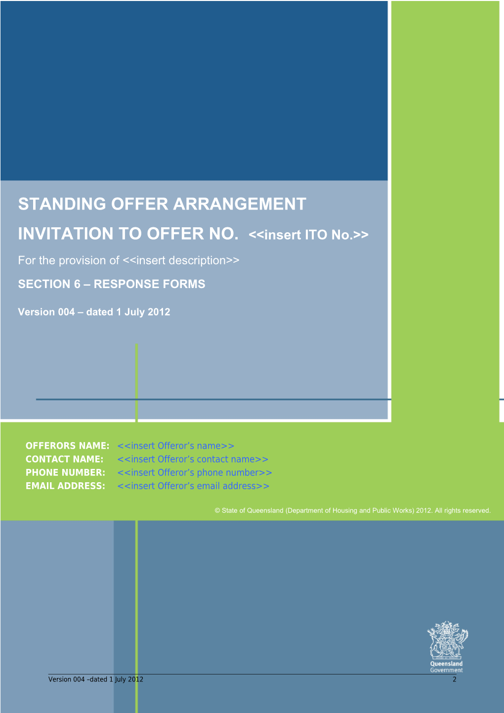Standing Offer Arrangement Invitation to Offer Template - Section 6 - Version 004