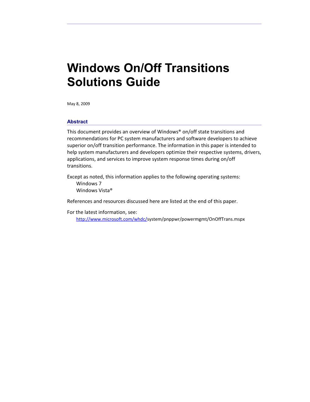 Windows On/Off Transitions Solutions Guide - 1