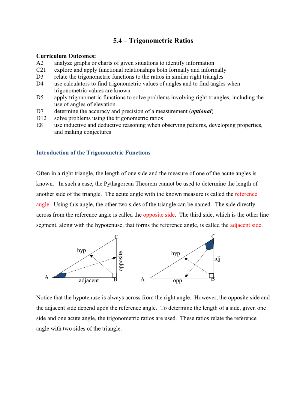 5.4 Trigonometric Ratios