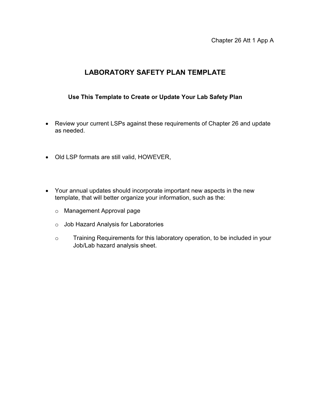 Use This Template to Create Or Update Your Lab Safety Plan