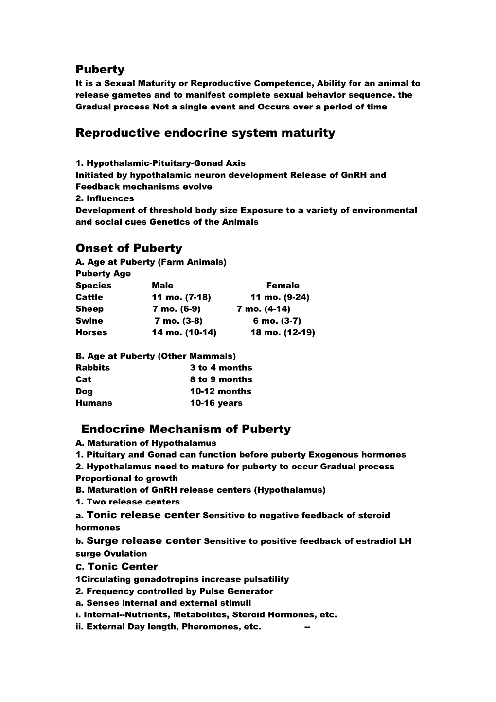 Reproductive Endocrine System Maturity