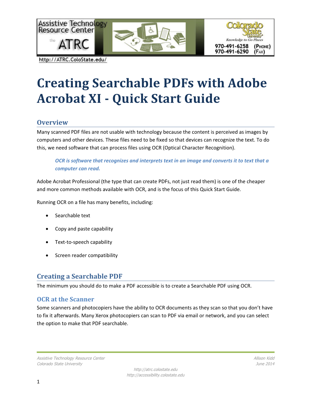 Creating Searchable Pdfs with Adobe Acrobat XI - Quick Start Guide