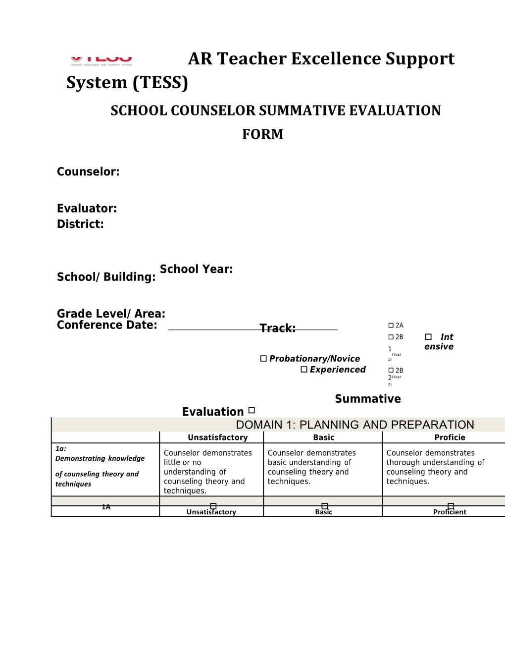 School Counselor Summative Evaluation Form