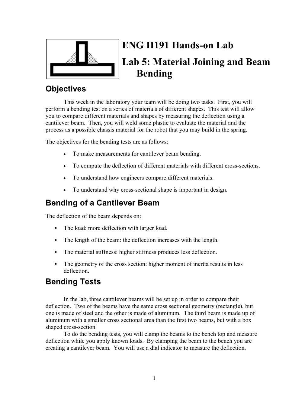 Lab 5: Material Joining and Beam Bending