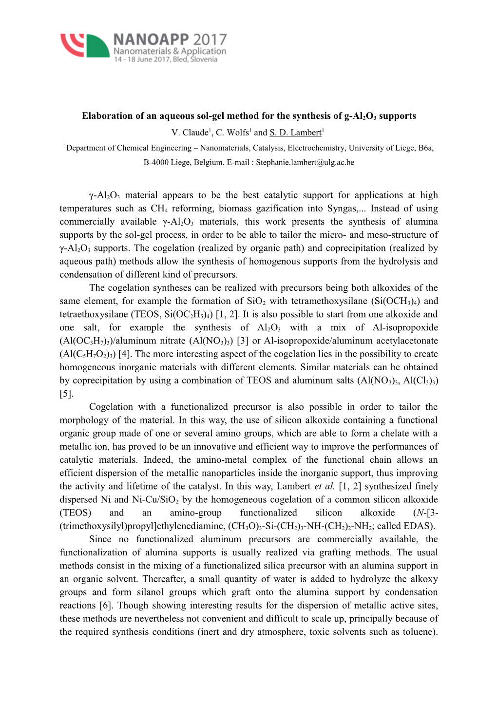 Elaboration of an Aqueous Sol-Gel Method for the Synthesis of G-Al2o3 Supports